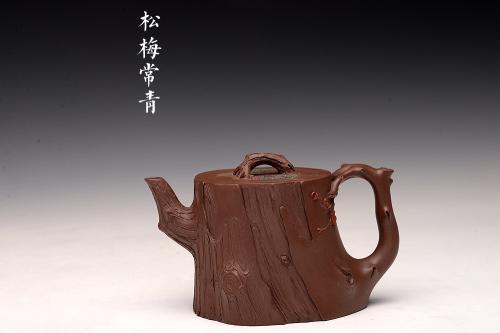 单志萍紫砂壶 单志萍新作 苍劲之意 古拙之风 全手松梅情深 经典作品 原矿紫泥