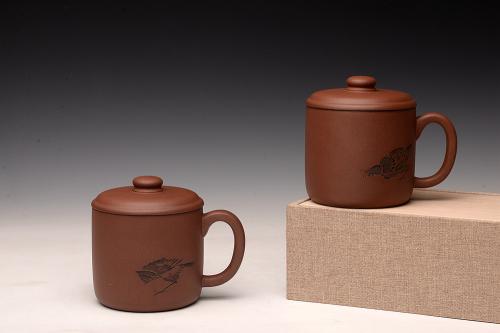 陆轶舟紫砂壶  陆轶舟老师精刻 好料盖杯 精工  原矿清水泥