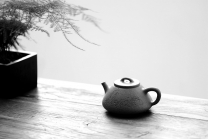 紫砂壶图片：周路健丙申夏全手新作  古意盎然 优质青段 心舟石瓢 陆轶舟文气装饰 - 美壶网