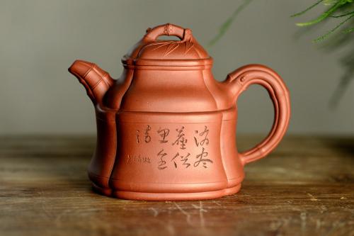 朱牧清紫砂壶 朱牧清新作 豪放大气 不拘小节 大品竹鼎 红皮龙