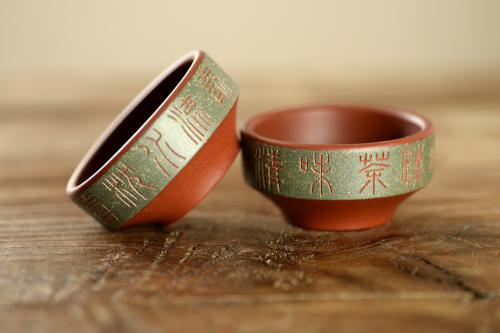 美壶定制紫砂壶 何瑞装饰 粉浆宝盆杯 文气古朴 赏玩皆宜~ 美壶特惠（每只刻绘都不同哦） 原矿清水泥