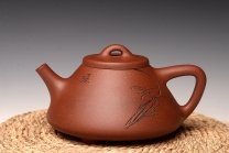 紫砂壶图片：优质降坡泥 周路健全手近作  陆轶舟刻绘 冬日实用子冶石瓢 - 美壶网