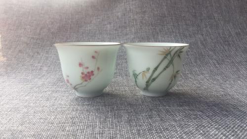 景德镇美杯紫砂壶 手绘釉上彩竹梅杯 