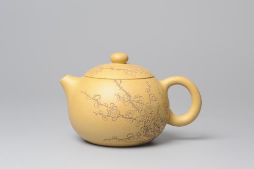 唐文紫砂壶 助工袁德波精心装饰梅花 双助工联袂西施壶 本山绿泥