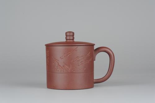 一墨轩紫砂壶 美杯特惠精品紫砂盖杯 篆刻家张志伟教授装饰  原矿紫泥