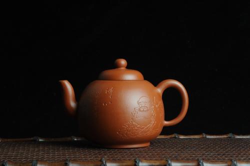 石老师紫砂壶 优质赵庄朱泥全手工明式思裕  方健双刀文气装饰禅心图 原矿朱泥