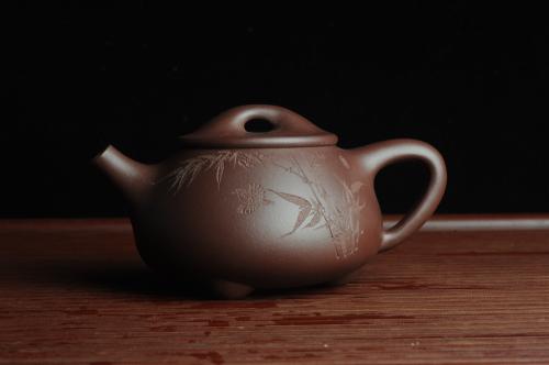 朱老师紫砂壶 美壶特惠 经典平盖小石瓢 满瓢（景舟石瓢）装饰竹子 泥料超好高档包装 做工灰常精致 原矿紫泥