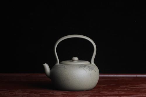 美壶定制紫砂壶 美壶特惠 老青段 助工精工太白提梁 子陶刻对虾 青段