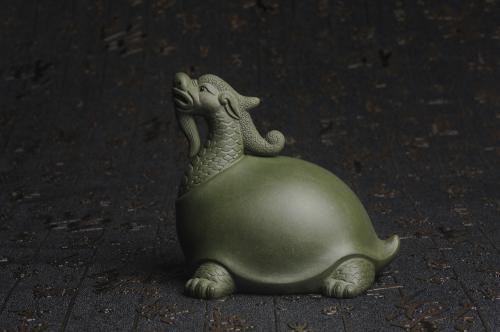 美壶定制紫砂壶 美宠特惠 油润绿泥龟寿星 仁者寿茶宠 精工长9cm宽7.5cm高9cm 
