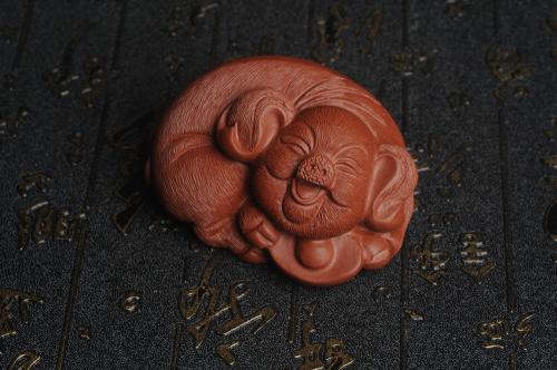 美壶定制紫砂壶 美宠特惠 优质清水泥精致手工茶宠 一团和气招财猪 长7cm宽5cm高3.5cm 原矿清水泥