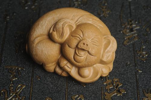 美壶定制紫砂壶 美宠特惠 优质段泥精致手工茶宠 一团和气招财猪 长7cm宽5cm高3.5cm 原矿段泥