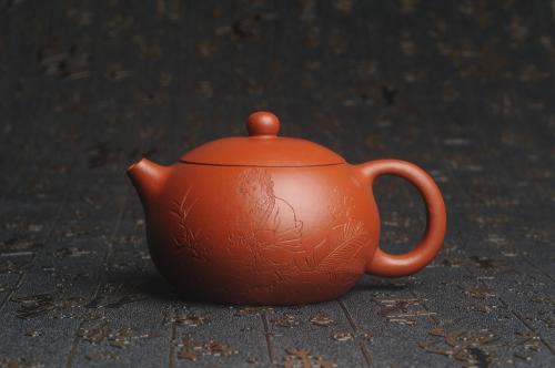 周小培紫砂壶 特油润老朱泥 全手工美女西施壶 方健老师精心双刀刻绘 收缩大成型难 难得美品 原矿朱泥