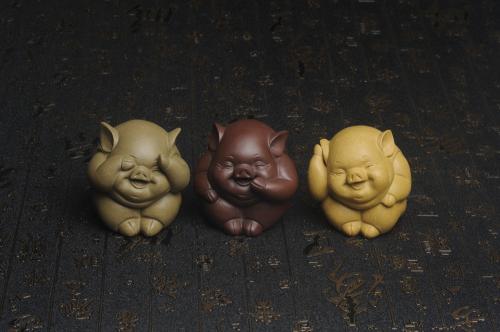 美壶定制紫砂壶 美宠特惠 精工三不猪茶宠摆件 非礼勿视 非礼勿听 非礼勿言 高6cm 