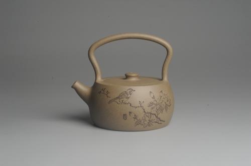 美壶定制紫砂壶 美壶特惠 老青段 助工精工怀古提梁 装饰花鸟 青段