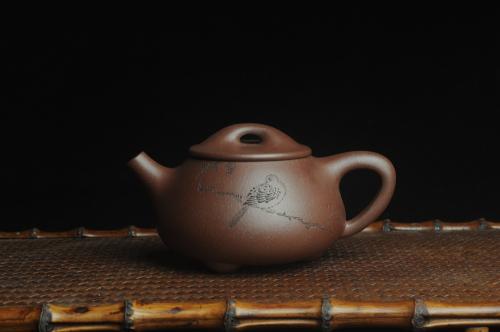 朱老师紫砂壶 美壶特惠 工料俱佳满瓢（霸王石瓢）装饰枯枝鸟 茶人醉爱 原矿紫泥