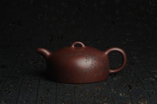 周小培紫砂壶 油润底曹青 全手工半月 装饰梅花 特文气 原矿底槽清