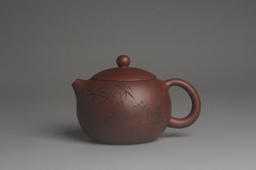 美壶定制紫砂壶 美壶特惠 精致紫泥西施茶壶 精刻赏竹图 茶人醉爱 原矿紫泥