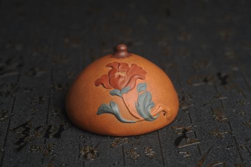 赵老师紫砂壶 美宠特惠 精致全手工 牡丹贴花特灵动 盖托 茶宠摆件直径8.5cm高5cm 