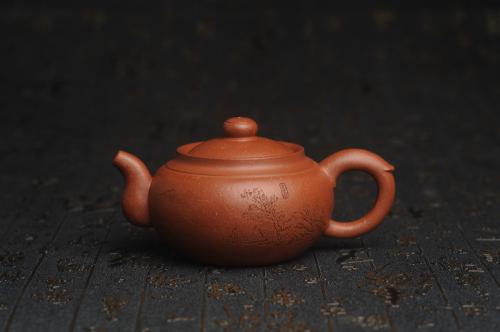 周小培紫砂壶 特油润降坡泥 装饰山水 全手工大蕴存心壶 原矿降坡泥