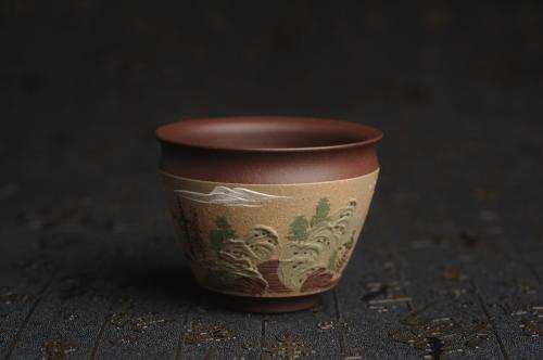 美壶定制紫砂壶 美杯特惠 精致泥绘山水主人杯 茶人醉爱 