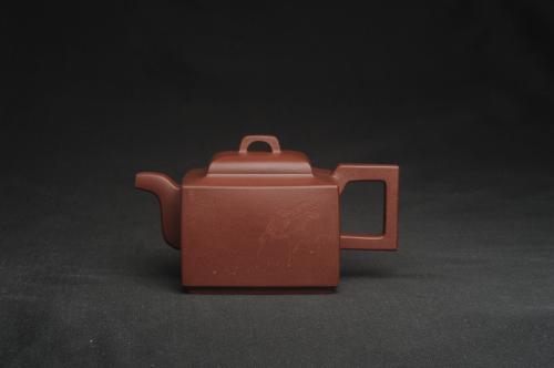 凌晨紫砂壶 全手工优质紫红泥精致亚明四方壶 装饰养神图 特文气 