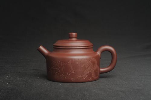 周小培紫砂壶 油润黄龙山4号深井红皮龙 全手工德中壶 做工特好 装饰人物特文气 红皮龙