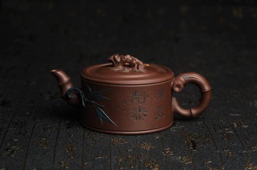 美壶定制紫砂壶 美壶特惠 精致松竹梅岁寒三友竹段壶 茶人醉爱 原矿紫泥