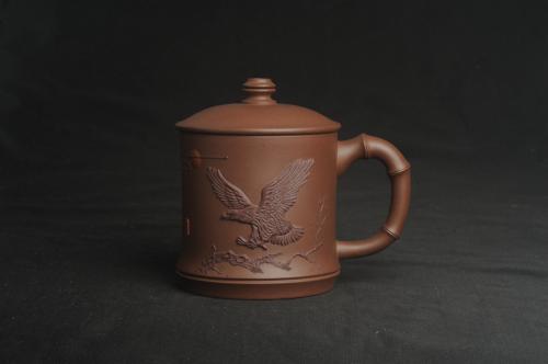 美壶定制紫砂壶 美杯特惠 精致竹段盖杯 紫砂杯茶杯 大鹏展翅 原矿紫泥