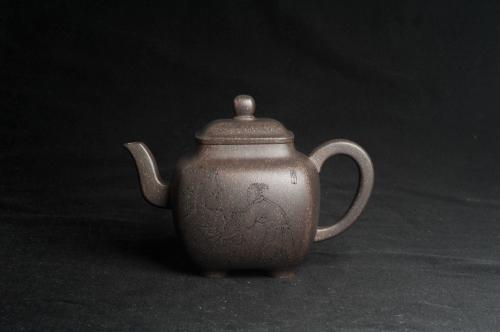 张海艳紫砂壶 实力派张海艳 全手工油润老青灰段泥重器鸣远四方 气势磅礴 用心之作 装饰拜石图特文气 青段