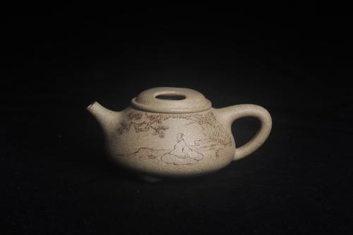 周斌紫砂壶 实力派工艺师文砂苑堂主周斌 特好本山芝麻绿泥全手工牛盖高士壶  行到水穷处 坐看云起时 芝麻段