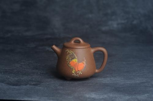 王静然紫砂壶 美壶特惠 潜力股王静然 精致老段泥高石瓢 泥绘大公鸡 特吉利文气 老段泥