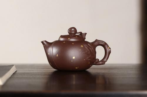 美壶定制紫砂壶 潜力股周学学全手工洒金工艺特好文革紫泥精制寿桃壶 特费工 原矿紫泥