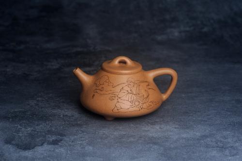 王静然紫砂壶 美壶特惠 特好老黄段泥精致子冶石瓢壶 咫尺天涯共月明 老段泥