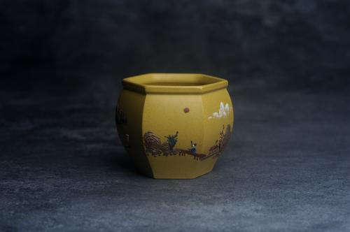 美壶定制紫砂壶 美杯特惠 优质好料黄金段泥好工六方山水主人杯 黄金段