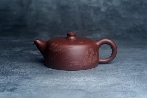 美壶定制紫砂壶 美壶特惠精工大井栏 装饰山水 特文气 原矿紫泥