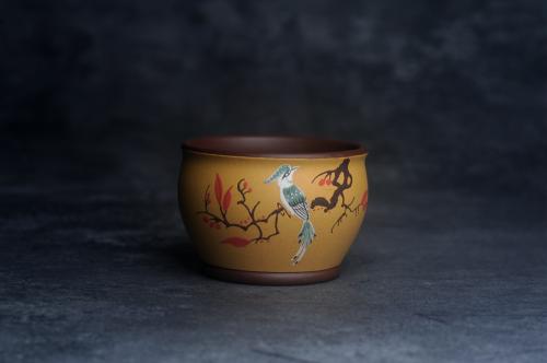 美壶定制紫砂壶 美美杯特惠 精致花鸟紫砂杯 紫泥粉黄金段泥主人杯 茶杯 特文气 