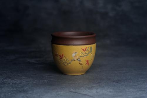 美壶定制紫砂壶 美美杯特惠 精致花鸟紫砂杯 紫泥粉黄金段泥主人杯 茶杯 特文气 