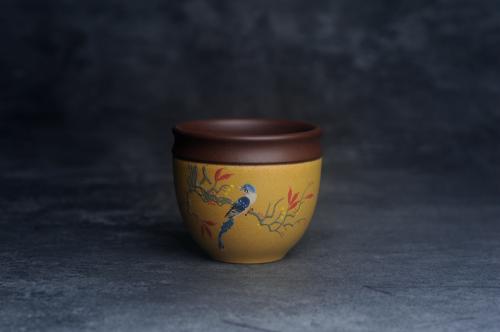 美壶定制紫砂壶 美美杯特惠 精致花鸟紫砂杯 紫泥粉黄金段泥主人杯 茶杯 特文气 