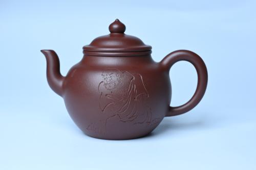 周小培紫砂壶 油润黄龙山4号深井红皮龙 全手工高灯壶 文气装饰人物 道法自然 红皮龙