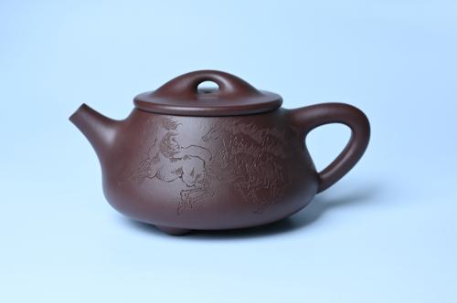 周斌紫砂壶 实力派周斌 优质底槽青全手工精工满瓢壶  范小君徒杨志超装饰七骏图 原矿底槽清