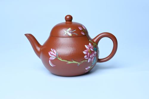 美壶定制老师紫砂壶 美壶特惠 优质朱泥梨形壶 蝶恋花 茶人醉爱 原矿朱泥