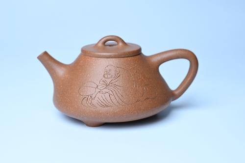 周小培紫砂壶 油润五彩段泥 全手工薄胎子冶石瓢 难度大 骨肉匀挺 文气装饰罗汉图 