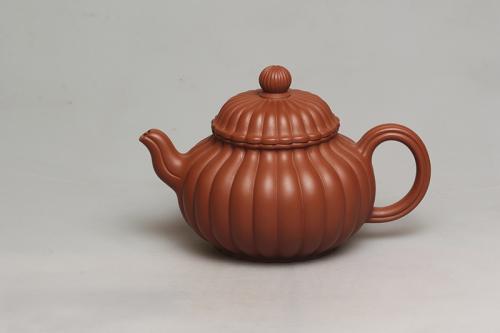 顾焕华紫砂壶 朱泥筋纹壶 