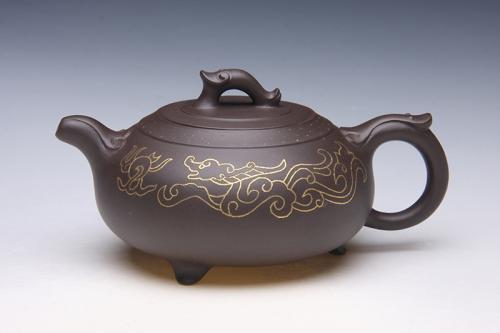 朱萍萍紫砂壶 镶金大行天下 朱萍萍制作 朱建伟监制 