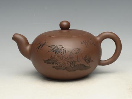 严志军紫砂壶 圆珠壶  泥料：原矿老紫泥  容量：350cc 