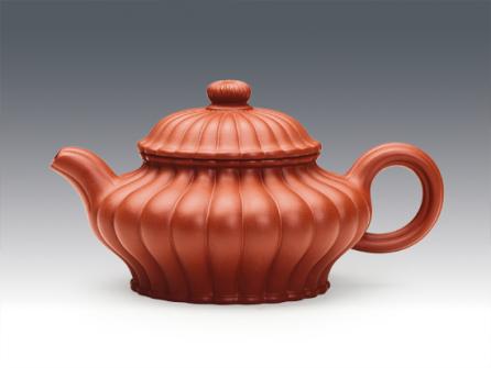 冯盘军紫砂壶 筋纹扁灯 