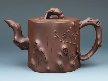 朱菊华紫砂壶 腰圆梅桩 