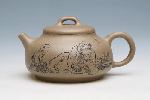 朱萍萍紫砂壶 浮生适意 朱萍萍制作 朱建伟镌刻 