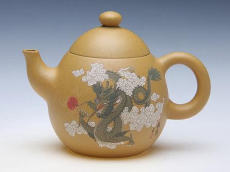 许敏芳紫砂壶 彩绘龙旦 