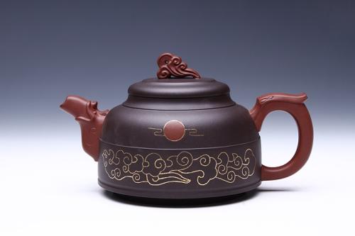 朱萍萍紫砂壶 镶金丹凤朝阳 朱萍萍制作 朱建伟监制 